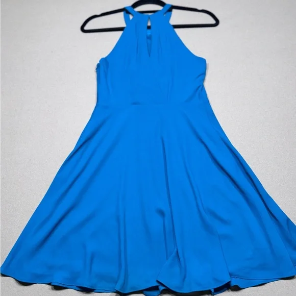 Express High Neck Fit and Flare Dress in Teal - Picture 4 of 9